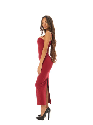 ROBE SABLIER GAINANTE MIDI CERISE