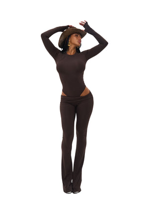 LEGGING ASYMÉTRIQUE ÉVASÉE - MARRON