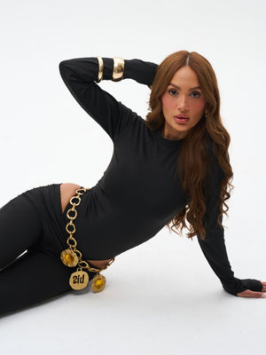 BODY THONG MANCHES LONGUES - NOIR