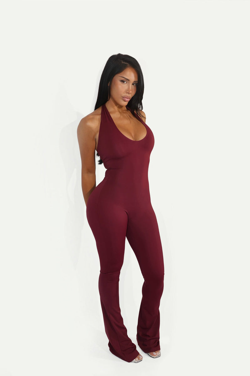 COMBINAISON HALTER SCULPTANTE FLARE BORDEAUX