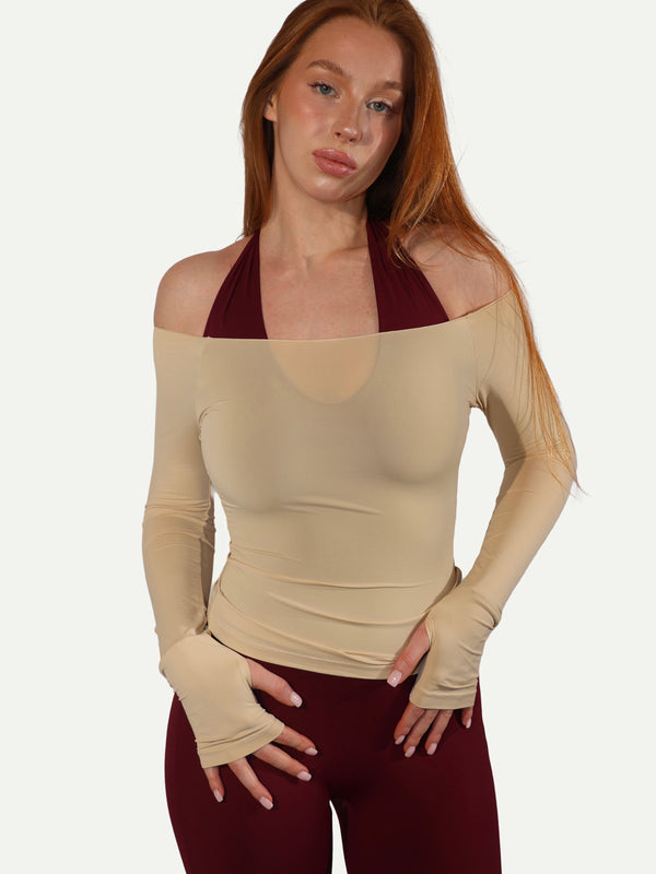 COMBINAISON HALTER SCULPTANTE FLARE BORDEAUX