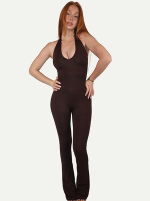 COMBINAISON HALTER SCULPTANTE FLARE MARRON