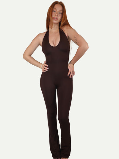 COMBINAISON HALTER SCULPTANTE FLARE MARRON
