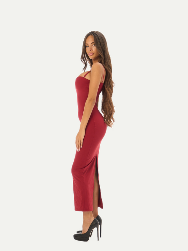 Vestido midi moldeador de reloj de arena con diseño de cerezas