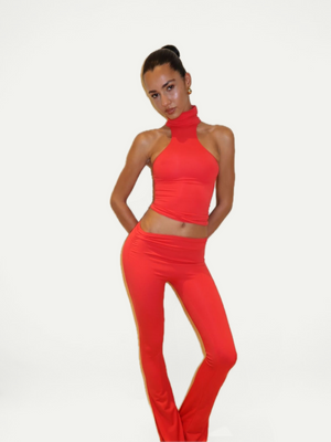 LEGGING ASYMÉTRIQUE ÉVASÉE - ROUGE
