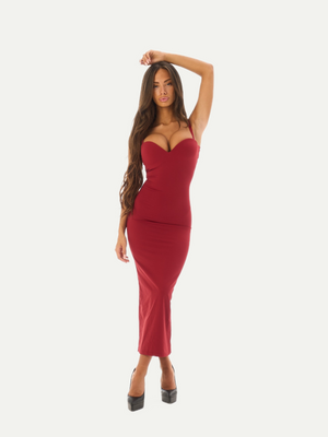 Vestido midi moldeador de reloj de arena con diseño de cerezas